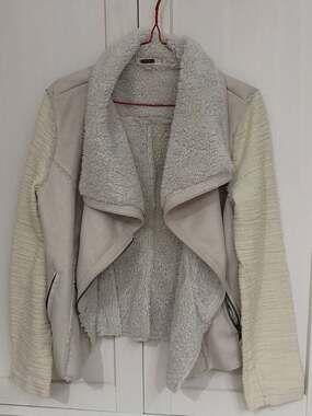 Miss Me Faux Suede and Knit Sleeve Casual Moto Jacket M